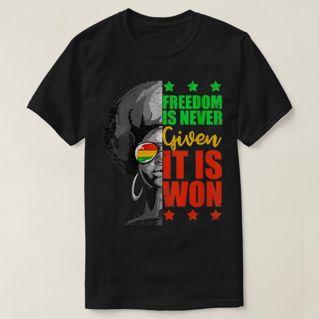 Womens Freedom Is Never Given It Is Won Quote for  T-Shirt (Design Front)