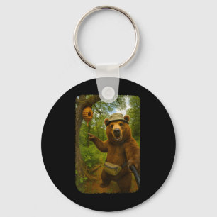 Womens Funny Bear Selfie Near Beehive Hiking Throu Keychain