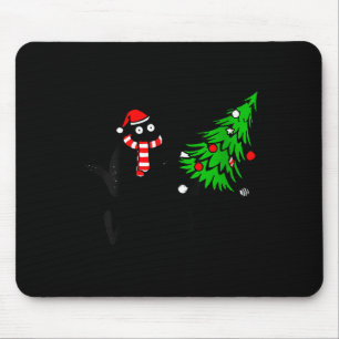 Womens Funny Black Cat Gift Pushing Christmas Tree Mouse Pad