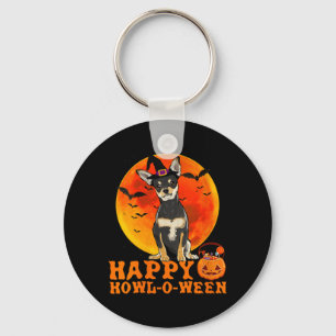 Womens Funny Black Chihuahua Dog Halloween Happy Keychain