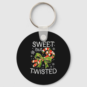 Womens Funny Candy Cane Sweet But Twisted Christma Keychain
