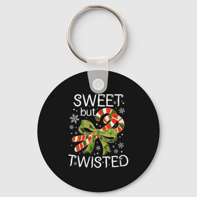 Womens Funny Candy Cane Sweet But Twisted Christma Keychain (Front)
