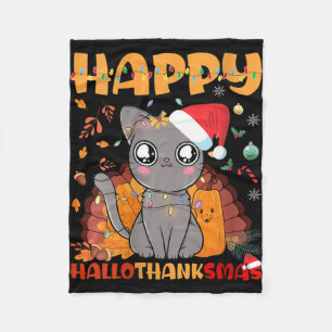 Womens Funny Cat Happy Hallothanksmas Halloween Th Fleece Blanket