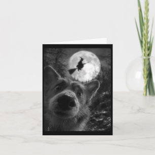 Womens Funny Corgi Selfie With Full Moon Flying Card