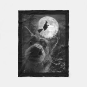 Womens Funny Corgi Selfie With Full Moon Flying Fleece Blanket