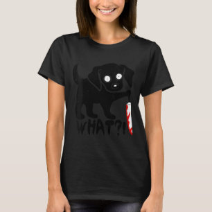 Womens Funny Cute Kawaii Scary Halloween Black Dog T-Shirt