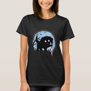 Womens Funny Cute Kawaii Scary Halloween Black Dog T-Shirt