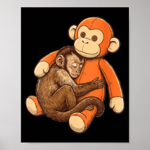 Women's funny cute punch monkey hugging plushie poster
