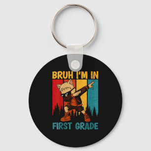 Womens Funny Dabbing Cat Bruh I'm In First Grade S Keychain