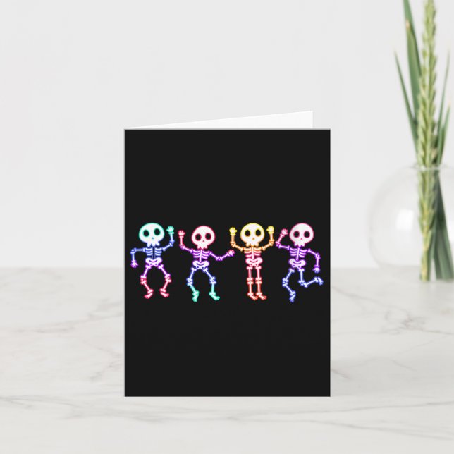 Womens Funny Dancing Skeletons Ghost Glow In The H Card (Front)