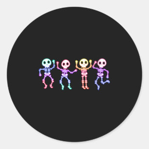 Womens Funny Dancing Skeletons Ghost Glow In The H Classic Round Sticker