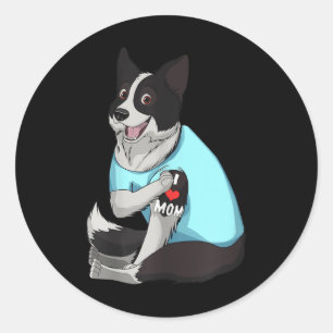Womens Funny Dog Border Collie Love Mom Tattoo Gif Classic Round Sticker