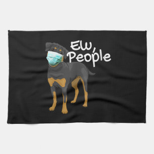 Womens Funny Dog Wearing A Mask Sign - Rottweiler Kitchen Towel