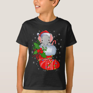 Womens Funny Elephant In Christmas Socks Santa Cla T-Shirt