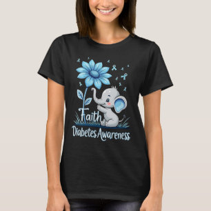 Womens Funny Faith Elephant Sunflower Ribbon Diabe T-Shirt