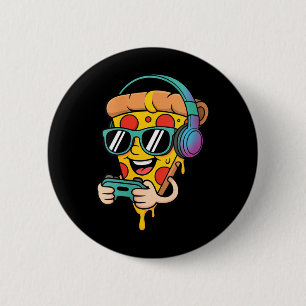 Womens Funny Gamer Pizza Food Video Gaming Men 2 Inch Round Button