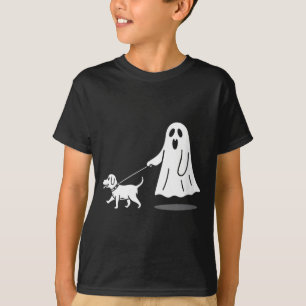 Womens Funny Ghost Walking Dog Ghost Dog Halloween T-Shirt