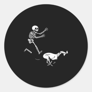 Womens Funny Ghound Running Skeleton Halloween V-n Classic Round Sticker
