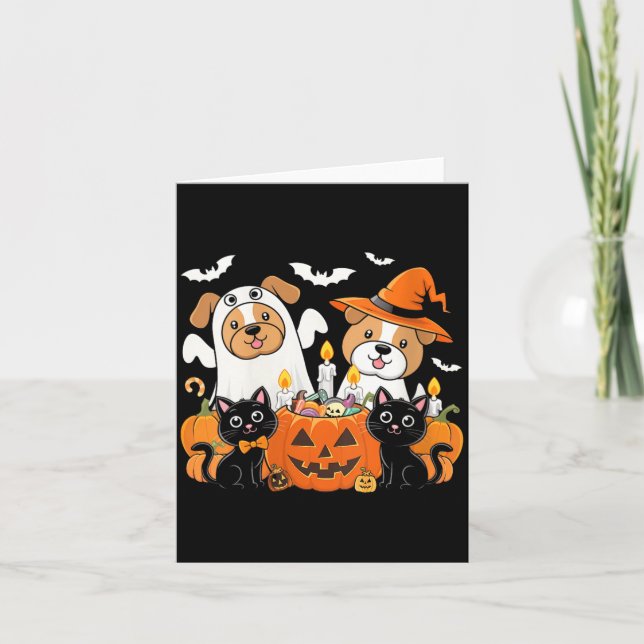 Womens Funny Halloween Dog Dressed As Ghost Card (Front)
