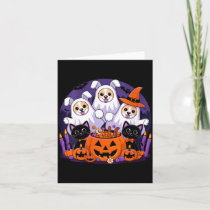 Womens Funny Halloween Dog Dressed As Ghost Card