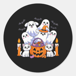 Womens Funny Halloween Dog Ghost Halloween Dog For Classic Round Sticker