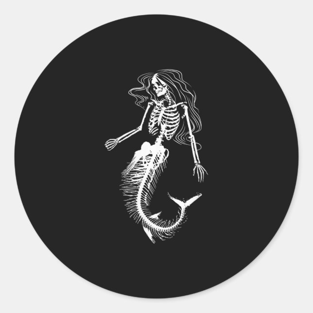 Womens Funny Halloween Mermaid Skeleton Gift Cool Classic Round Sticker (Front)