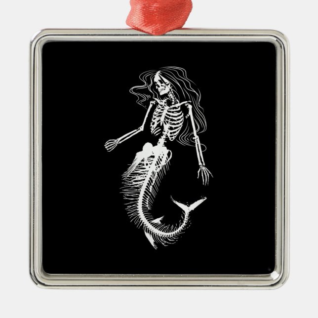 Womens Funny Halloween Mermaid Skeleton Gift Cool Metal Ornament (Front)