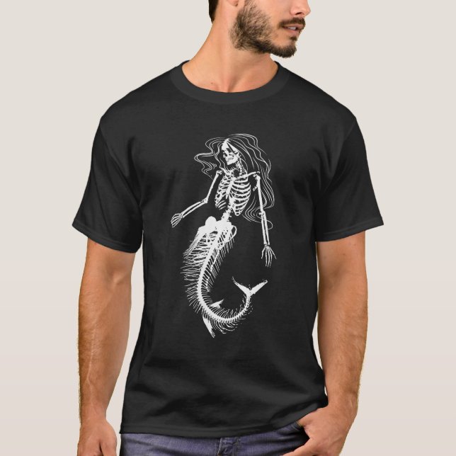 Womens Funny Halloween Mermaid Skeleton Gift Cool T-Shirt (Front)