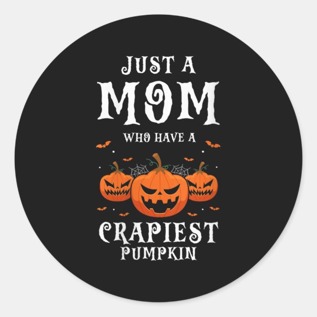 Womens Funny Halloween Mom With The Silliest Pumpk Classic Round Sticker (Front)
