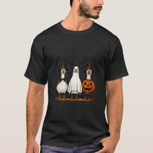 Womens Funny Halloween Silly Goose Witch Ghost Pum T-Shirt