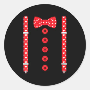Women's Funny Hearts Bow Tie Suspenders Valentine' Classic Round Sticker