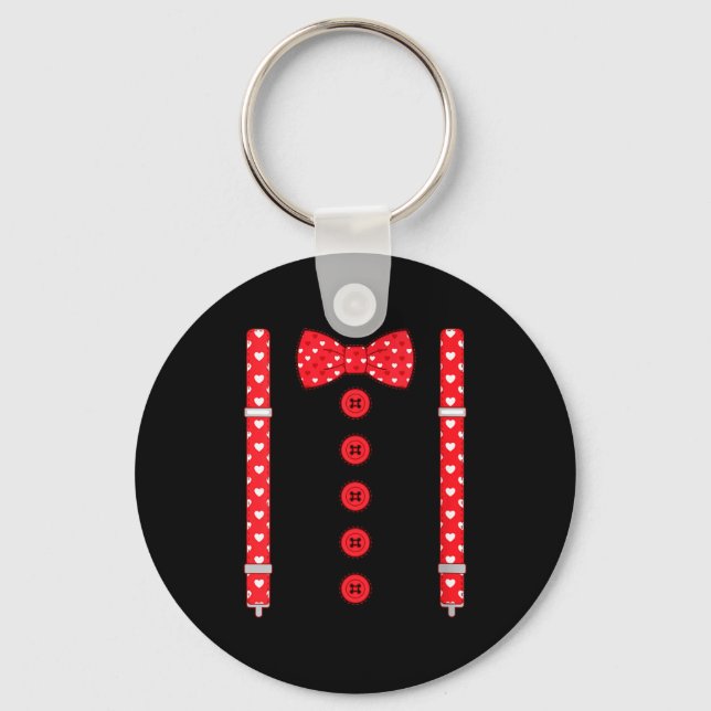 Women's Funny Hearts Bow Tie Suspenders Valentine' Keychain (Front)