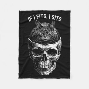 Womens Funny If Fits Sit Black Cat Skull Fleece Blanket