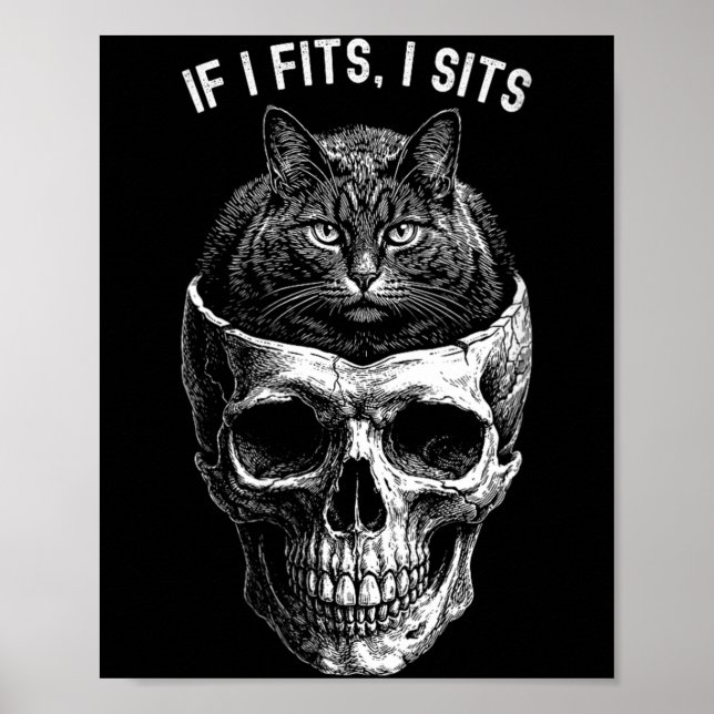 Womens Funny If Fits Sit Black Cat Skull Poster (Front)
