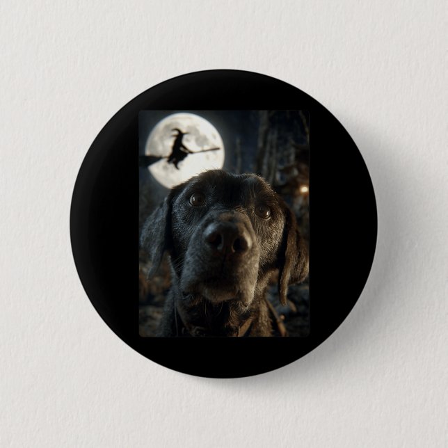 Womens Funny Labrador Selfie Full Moon Flying 2 Inch Round Button (Front)