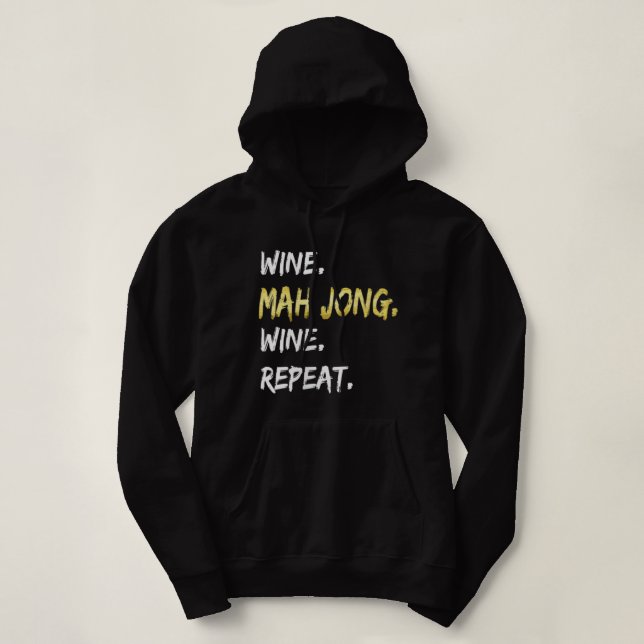 Womens Funny Mahjong Wine Repeat Mah jongg Gift V- Hoodie (Design Front)