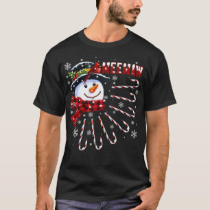 Womens Funny Meemaw Christmas Snowman with Candy C T-Shirt