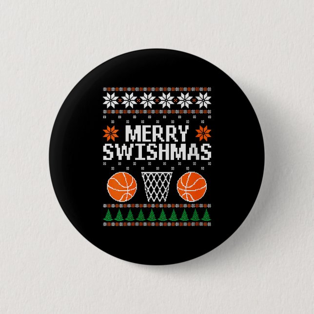 Womens Funny Merry Swishmas Xmas Basketball Ugly C 2 Inch Round Button (Front)