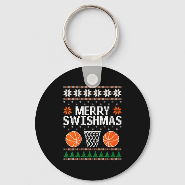 Womens Funny Merry Swishmas Xmas Basketball Ugly C Keychain (Front)
