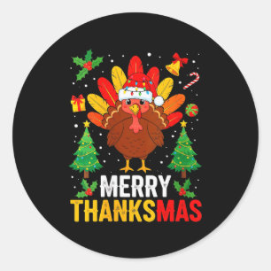 Womens Funny Merry Thanksmas Happy Thanksgiving Sa Classic Round Sticker