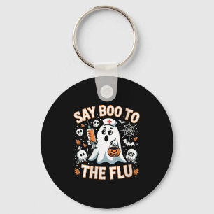 Womens Funny Nurse Ghost Halloween Vaccine Say Boo Keychain