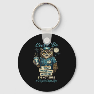Women's funny nursing owl night shift life squad keychain