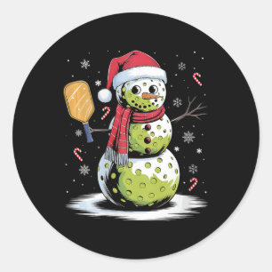 Womens Funny Pickleball Snowman Santa Hat Xmas Coo Classic Round Sticker