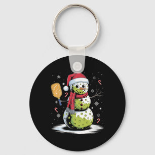 Womens Funny Pickleball Snowman Santa Hat Xmas Coo Keychain