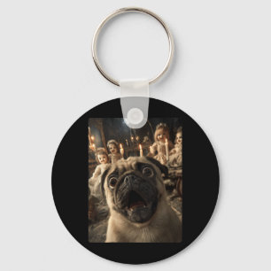 Womens Funny Pug Selfie With Creepy Dolls Spooky Keychain