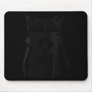 Women's funny raccoon drinking iced coffee mouse pad