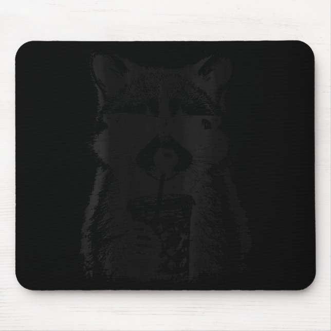 Women's funny raccoon drinking iced coffee  mouse pad (Front)