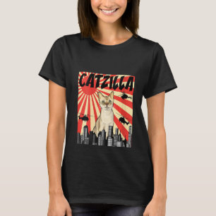 Womens Funny Retro Japanese Catzilla Singapura Cat T-Shirt