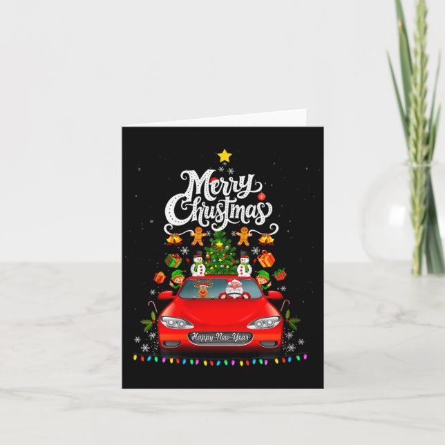 Womens Funny Santa Driving Wagon Red Truck Christm Card (Front)