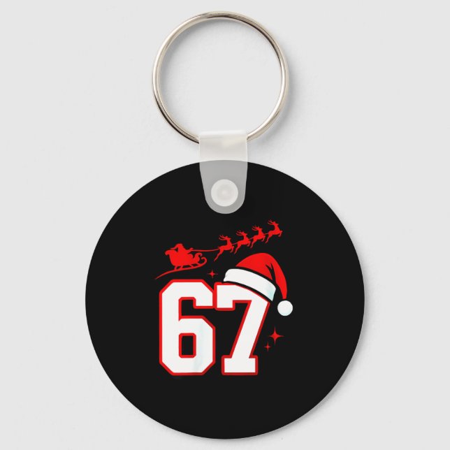 Womens Funny Six Seven 67 Meme 6 7 Elf Santa Chris Keychain (Front)